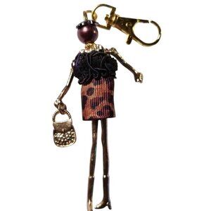 Charm Doll Purse Tassel Key Chain Necklace Pendant  Brown Pearl Leopard Skirt go